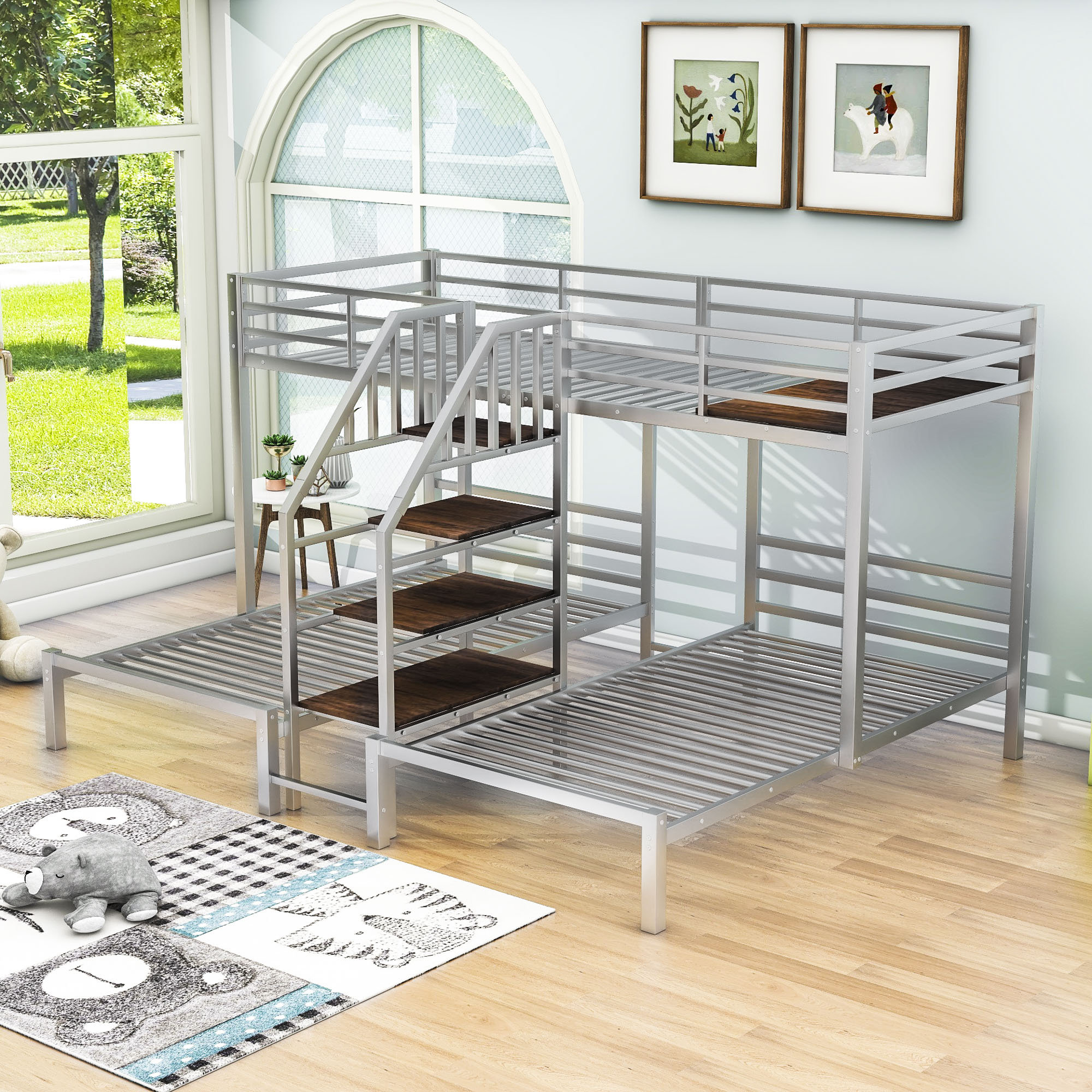 Mason & Marbles Jensenn Twin over Twin and Twin Metal Bunk Bed with Staircase Wayfair