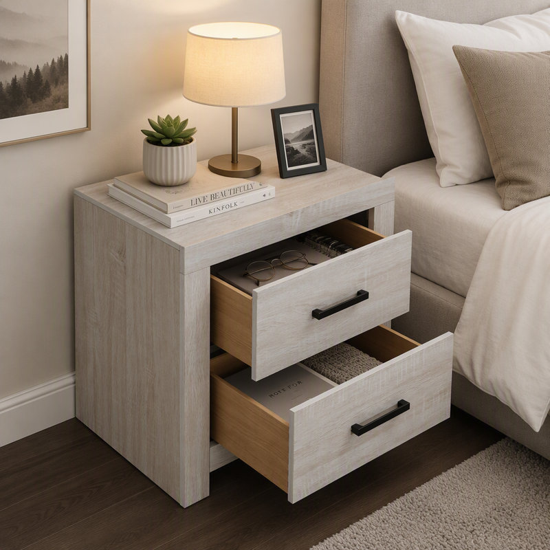 Table de chevet blanche 2 tiroirs avec rangement spacieux Brantford