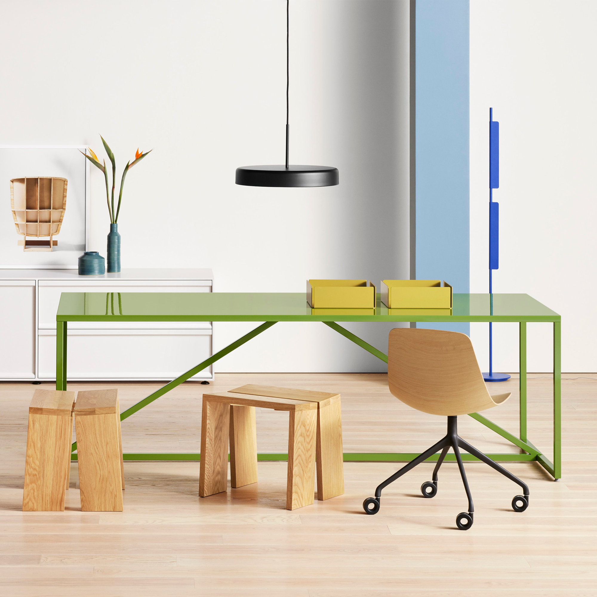 Strut Dining Table, White, Bar (40" Height), 35" W x 75" L