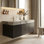 Meuble-lavabo flottant contemporain de 48 pouces avec comptoir en pierre frittée et lavabo en céramique, avec deux portes de rangement et un tiroir au fini grain de bois riche