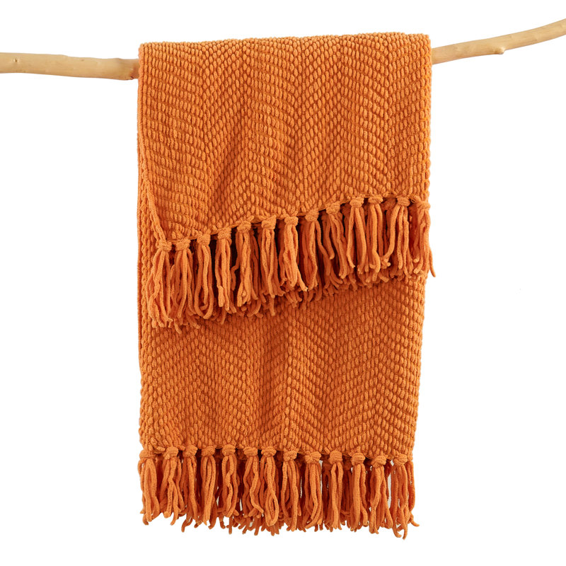 Jeté en tricot de tweed, Orange brûlé, 60 po x 80 po
