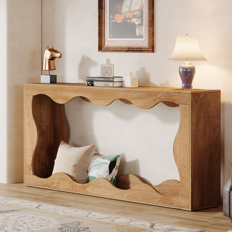 63 Inches Console Table with Storage, Natural Wood