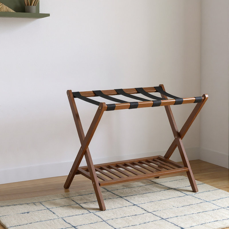 Folding Bamboo Luggage Rack, Walnut