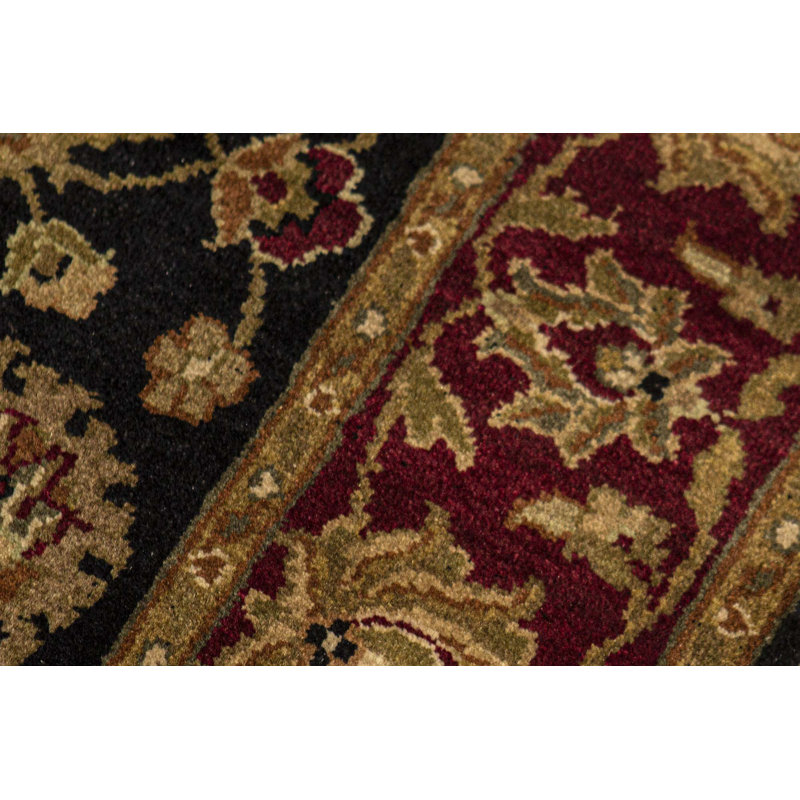 Hand-Knotted High-Quality Black and Red Area Rug