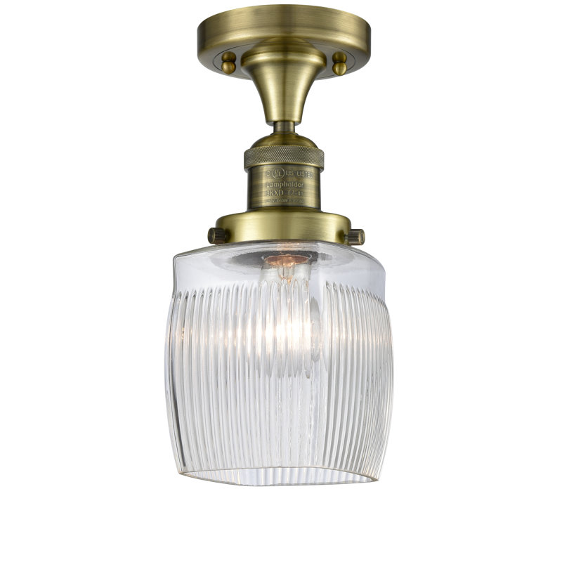 Manfredi Glass Semi Flush Mount, Antique Brass, No Bulb Included