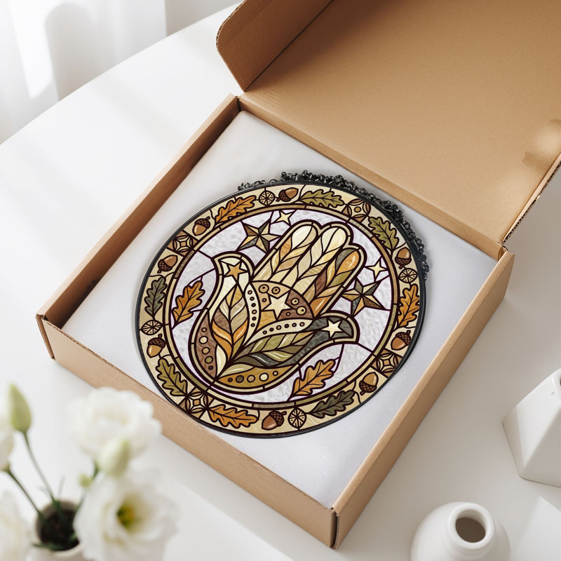 Panneau de vitrail Hamsa ， 7,8H, H 7,8 po