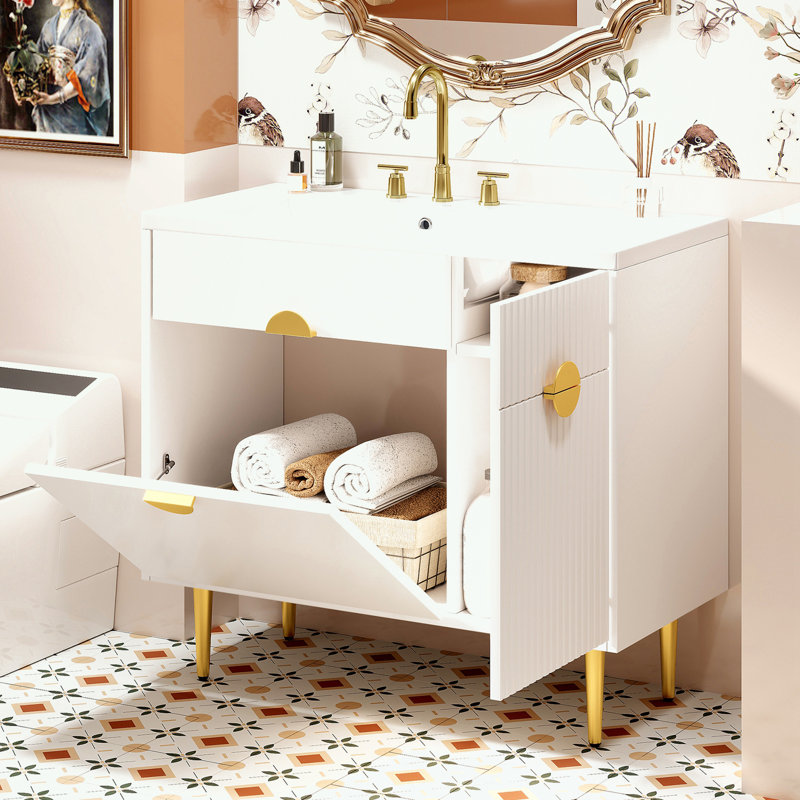 Meuble-lavabo de salle de bain avec lavabo et porte à fermeture douce