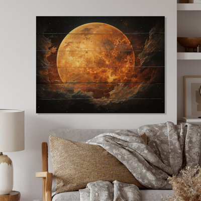 Planète titane brumeux, impression sur bois