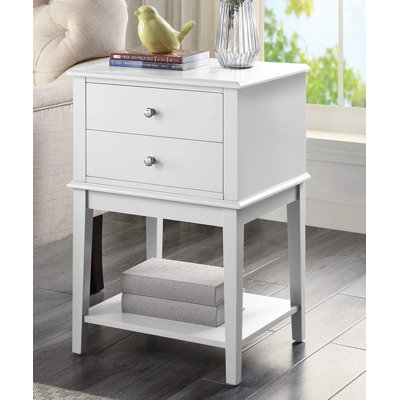 White Nightstand With 2 Drawers For Bedrooms, Tall 28 Inch Bedside Table For Living Room Home Office,  Modern Wooden Living Room End Table With Storage Shelf, Large Size