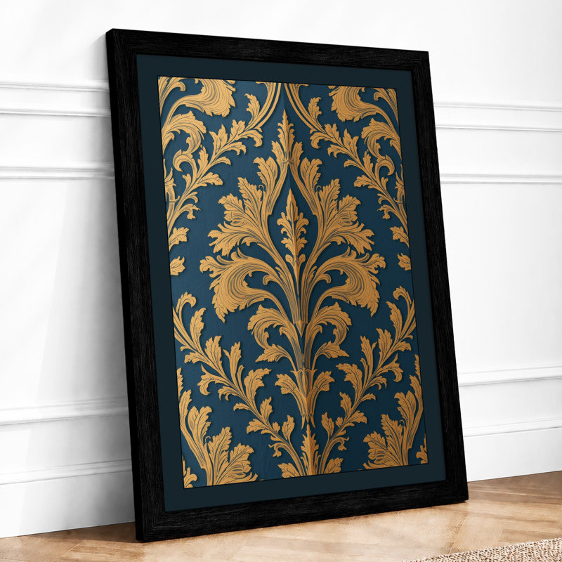 Golden Damask Baroque - Framed Print, Black, A3 - 42.0 x 29.7 cm