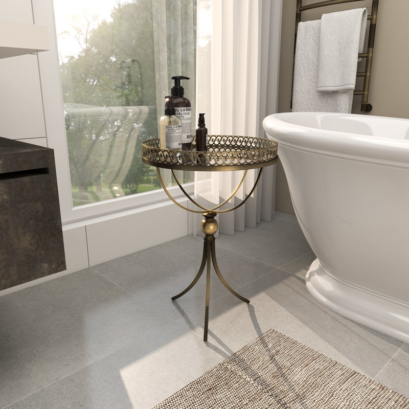 Gold Brass Round Metal and Glass Accent Table