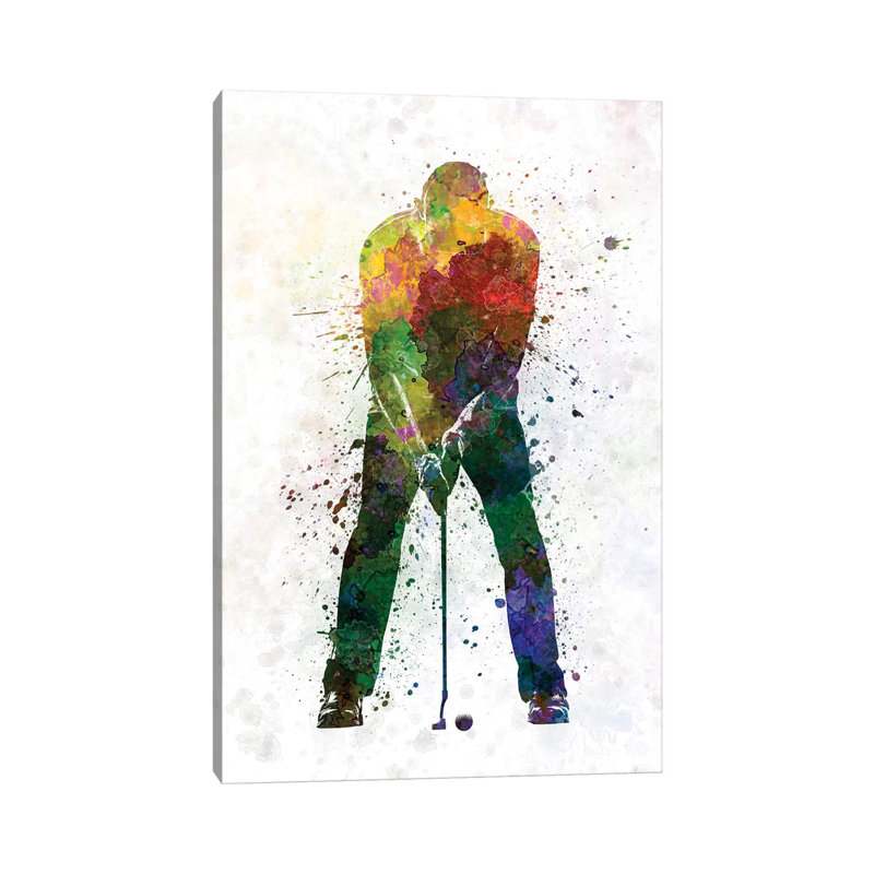 «Golfeur Putting Silhouette» par Paul Rommer - impression d'art graphique, H 18 po x l 12 po x 1,5 po, Toile tendue