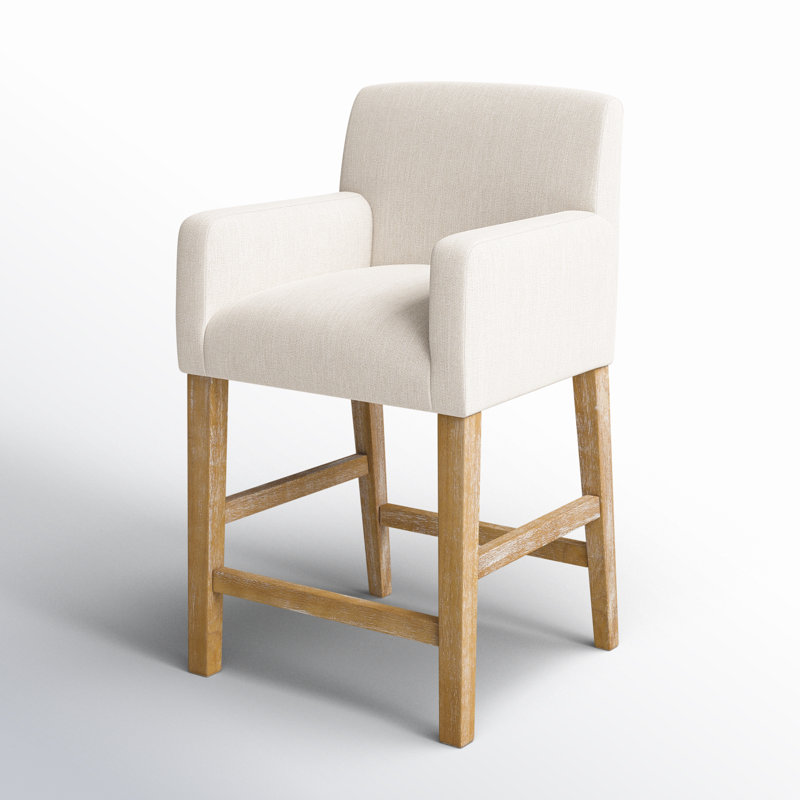 Tabouret en bois massif Alighiero, Beige / brun patiné, 1, Tabouret de comptoir (siège d'une hauteur de 26 p