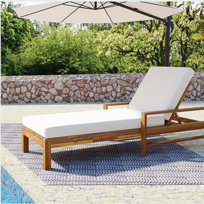 Acacia Wood Adjustable Backrest Outdoor Lounge Chair,Suitable for Gardens,Terraces,and Poolside Areas