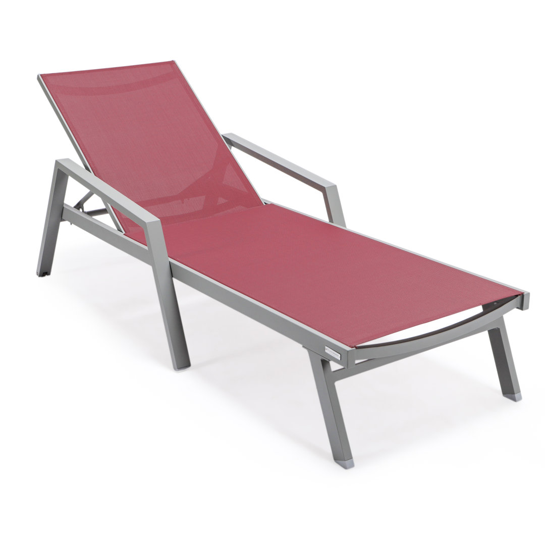 Outdoor Patio Reclining Chaise Lounge Chair with Gray Powder-Coated Aluminum Frame- Breathable Sling Mesh Fabric, Adjustable Backrest with Wheels Latitude Run® 