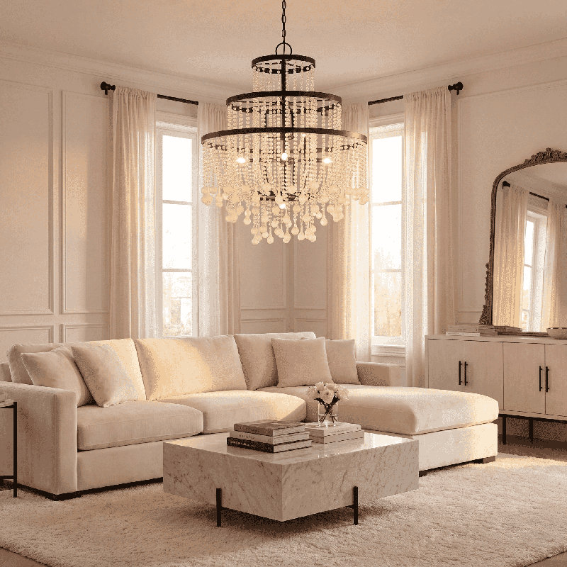  Luna 15-Light Chandelier in Warm Brass, Warm Brass