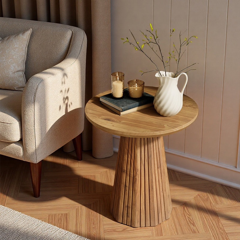 Solid Wood Pedestal End Table