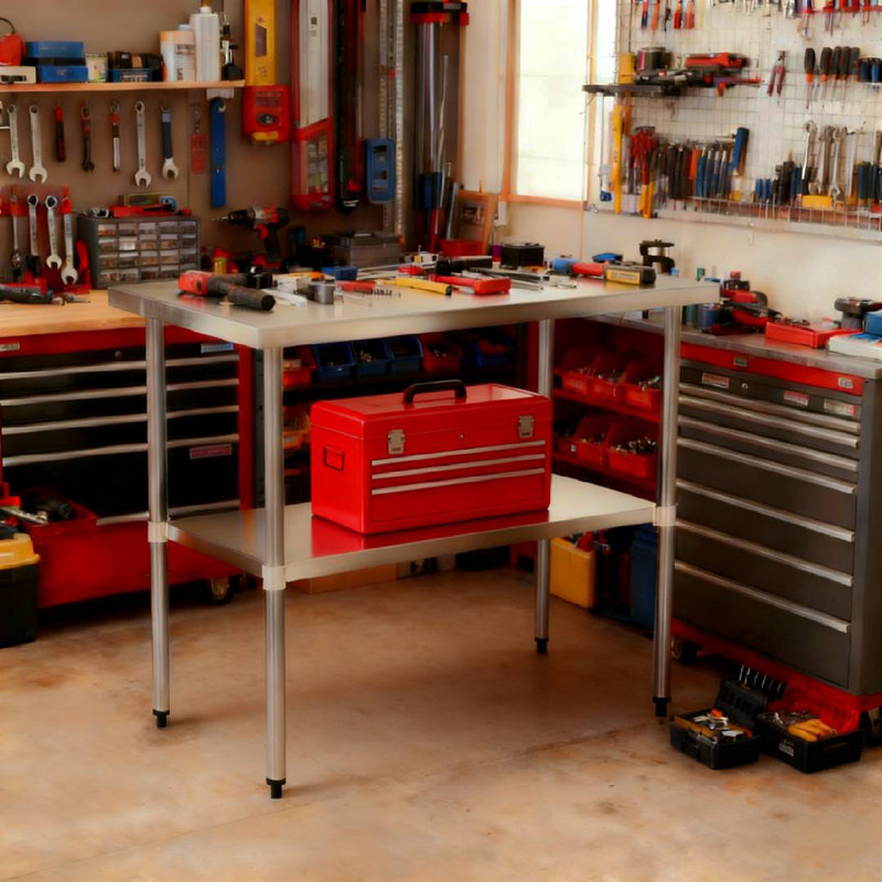 Table de travail commerciale en acier inoxydable de calibre 18 de 30 po x 72 po, H 33,92 po x L 29,92 po x l 71,92 po