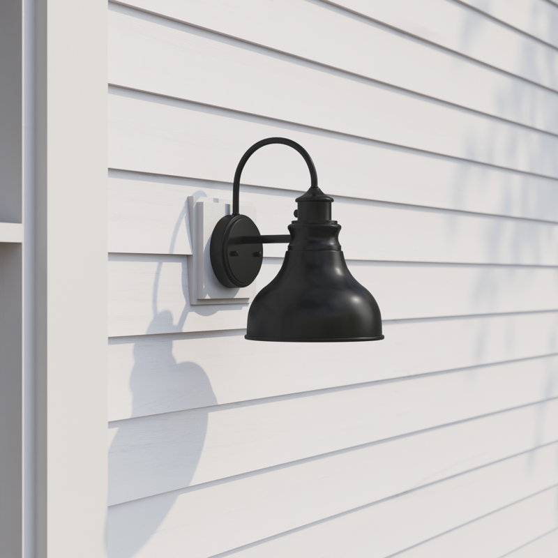 Flavin 13 in. H 1-Light Oil Burnished Bronze and Light Gold Dusk to Dawn Sensor Farmhouse Outdoor Wall Sconce, Durable Steel Shade, Dark Sky Compliant, Exterior Porch Patio Front Door or Garage