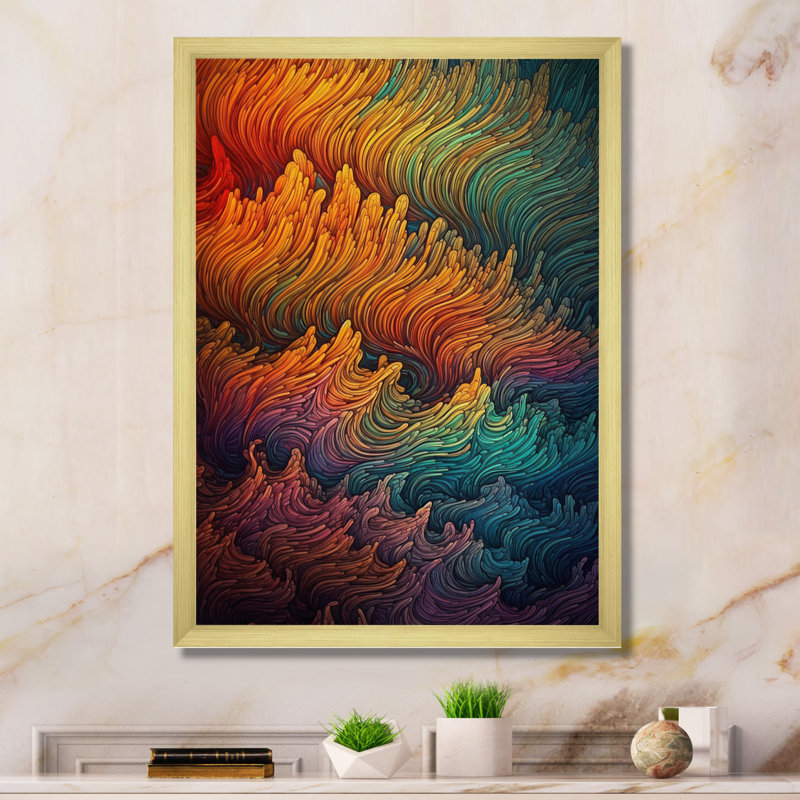 Vagues de couleur arc-en-ciel IV, H 20 po x l 12 po x P 1 po, Toile encadrée dorée avec coins fermés