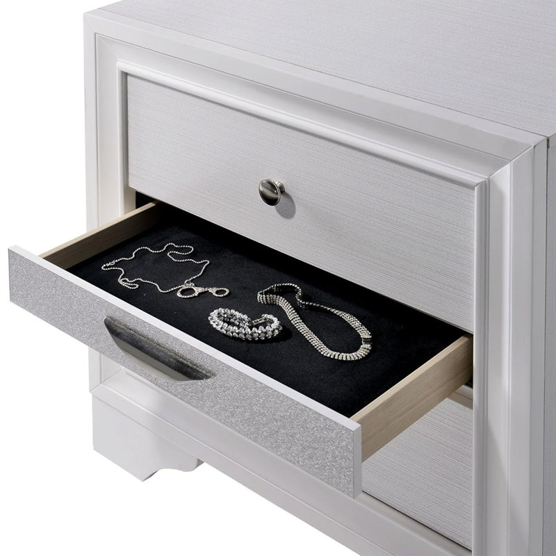 Table de chevet moderne avec 2 tiroirs, Blanc