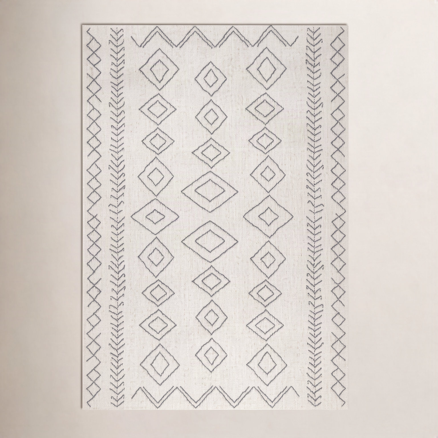  Ivory Dark Grey Outdoor Moroccan Rug, Rectangle 5'3" x 7'6"