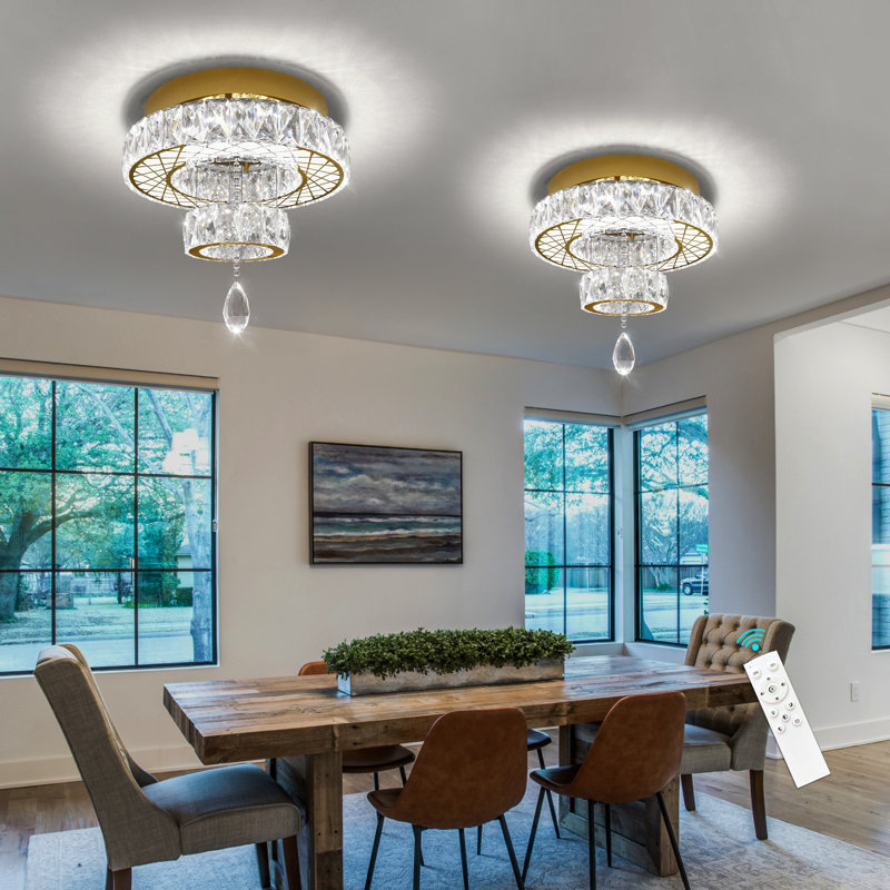 Modern Dimmable Crystal Chandelier, 12 in, Gold
