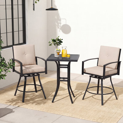 Ensemble de 2 tabourets de bar pivotants d'extérieur, chaises de patio à hauteur de bar avec dossier haut, noir et beige