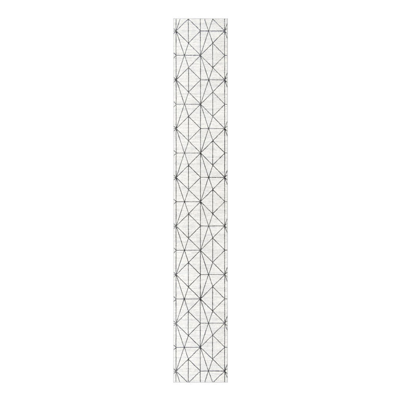 Tapis géométrique ivoire / gris Nuangola, Tapis de couloir 2 pi 11 po x 19 pi 8 po