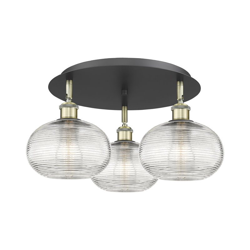 Plafonnier encastré Larrick, Laiton antique noir, H 9,25 po x l 19,75 po x P 19,75 po