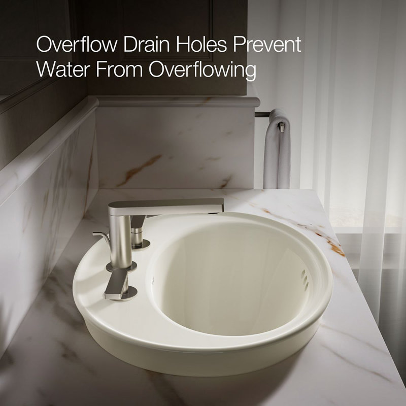 Serif Ceramic Oval Drop-In Bathroom Sink with Overflow, Biscuit, 8'' Widespread
