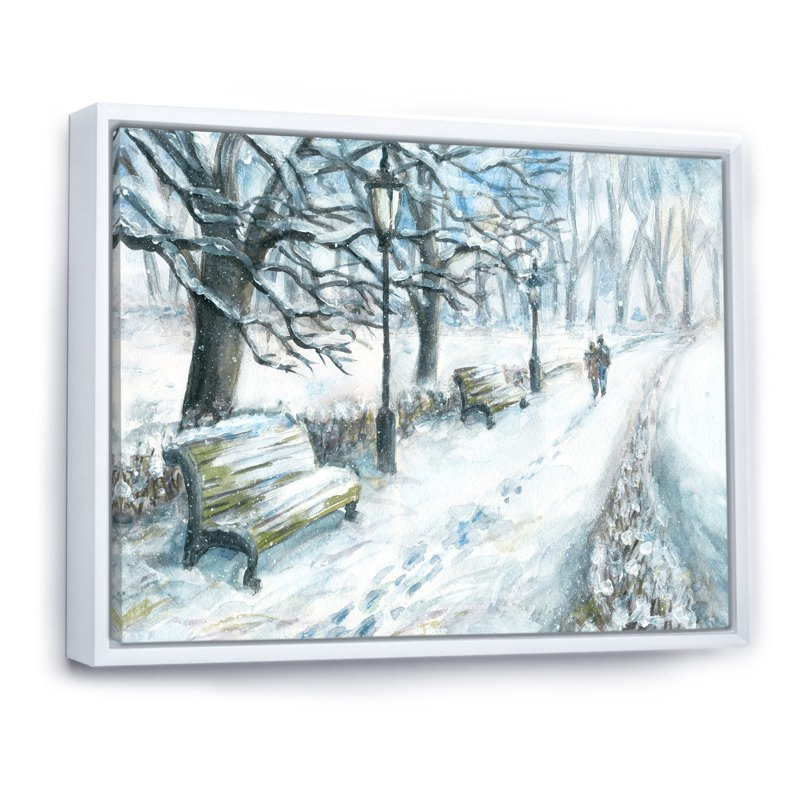 Winter Park At Christmas - reproduction de cadre flottant sur toile, H 16 po x l 32 po x P 1 po, Cadre flottant blanc