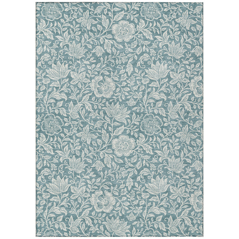 Machine Washable Indoor/Outdoor Chantille ACN2572 Floral Rug, Teal, 5' x 7'6"