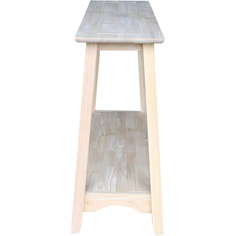 Solid Hardwood Sofa Table With Butcher Block Surface And Shelf, Unfinished