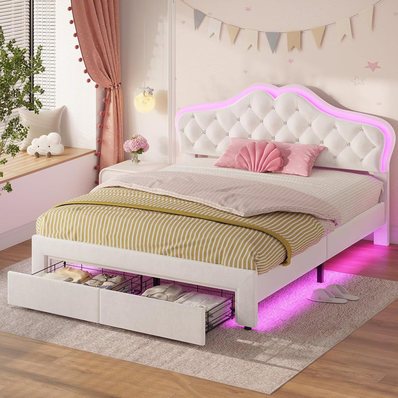 Cadre de lit princesse avec lumières à DEL RVB, Complète, Blanc