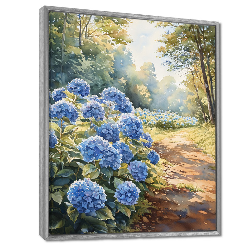 Hydrangeas in the Orchard Field - Hydrangea, reproduction d'art sur toile encadrée, H 32 po x l 16 po, Argent argent