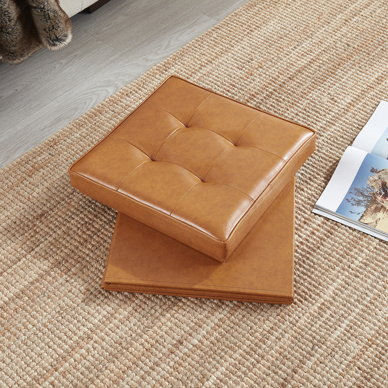 Hilsa Upholstered Ottoman, Cognac Faux Leather