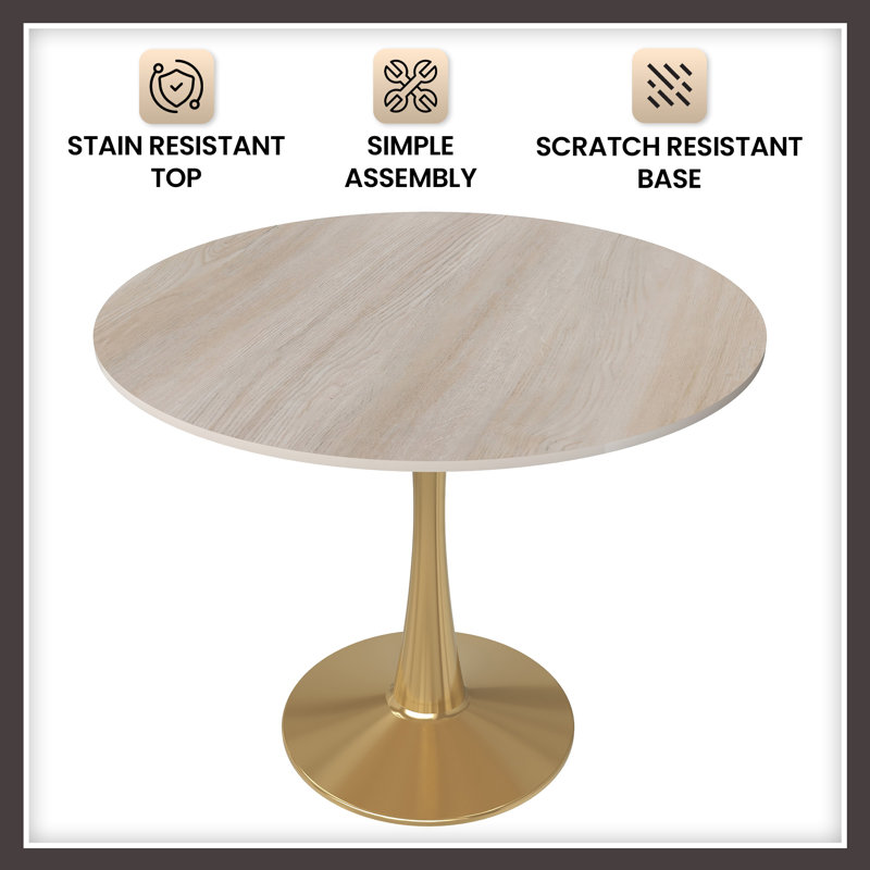  Bristol 31" Round Dining Table with Sintered Stone Top and Gold Stainless Steel Pedestal Base - Seats 3-4 Person for Kitchen and Dining Room