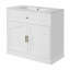 Meuble-lavabo de 36 pouces avec lavabo en céramique et tablettes réglables, parfait pour un décor moderne et traditionnel.