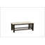 Table basse moderne et contemporaine avec plateau en faux marbre, pieds en noyer antique et tablette de rangement ouverte pour le salon-133526229