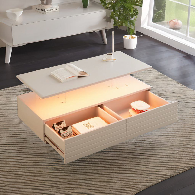 Led Lights Coffee Table, White