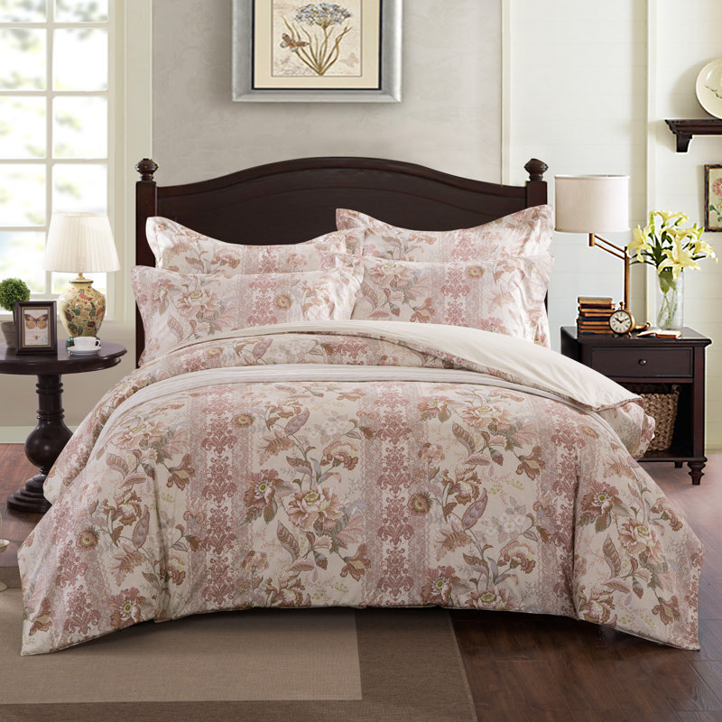Ensemble de housse de couette réversible 3 pièces Quiros, Très grand, Rose / brun pâle / beige