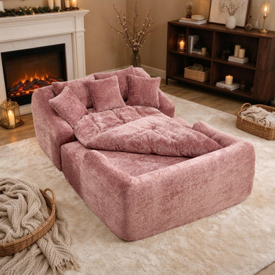 Chaise longue d'intérieur surdimensionnée et comprimée avec coussins décoratifs et accoudoirs, canapé-lit rembourré en chenille