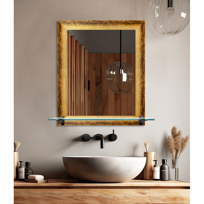 Kridia Flat Wall Mirror, Vertical, 25.5" H x 21.5" W, Matte Gold/Matte Black
