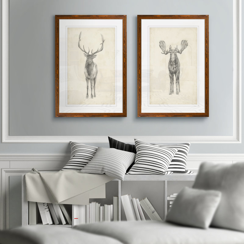 «Moose Study» par Antonyus Bunjamin (Abe), ensemble de 2 reproductions d'art sur toile, H 24 po x l 18 po, Érable