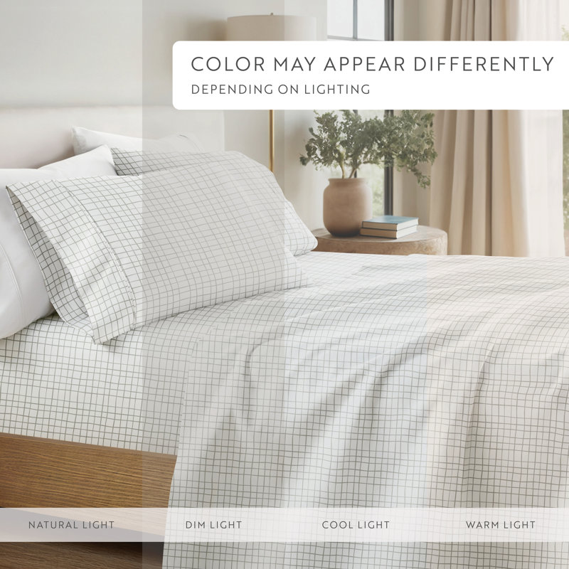 Classic Patterns Soft Sheet Set, Queen Sheet Set with 2 Pillowcases, Plaid