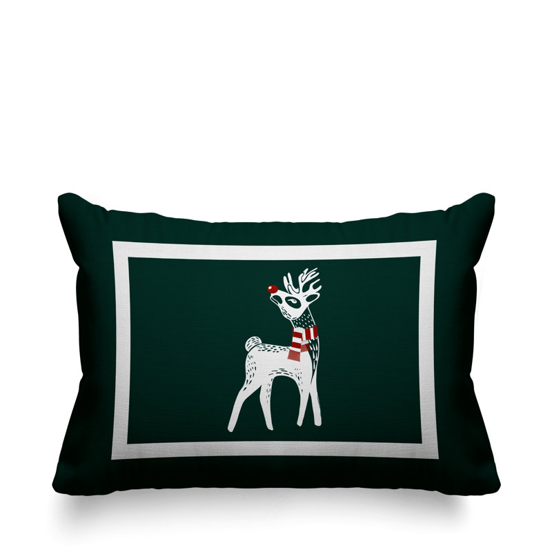 Coussin décoratif intérieur / extérieur Folk Christmas Reindeer, Vert