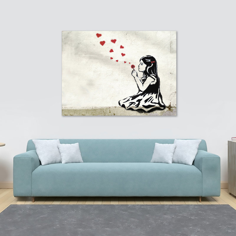 Banksy He Loves Me Girl Hearts by Banksy - Wrapped Canvas Print, 30.5cm H x 40.6cm W x 3.8cm D