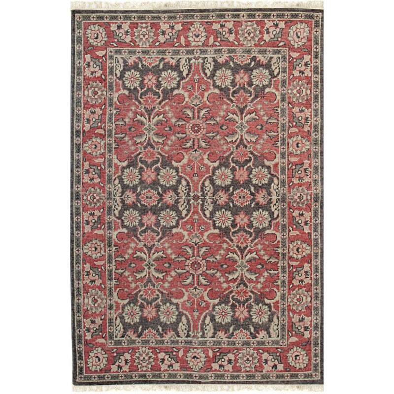 Coral Hand-Knotted Wool Floral Symmetry Geometric Modern Contemporary Carpet Rug, 8' x 10'