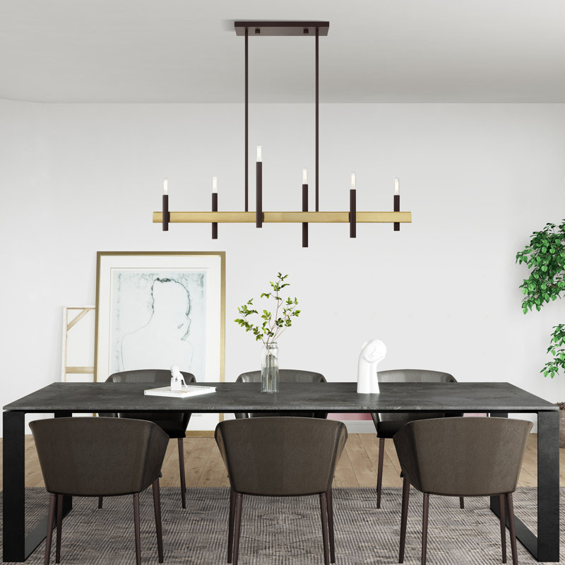 Arkeem 6 - Light Dimmable Linear Chandelier, Bronze/Antique Brass